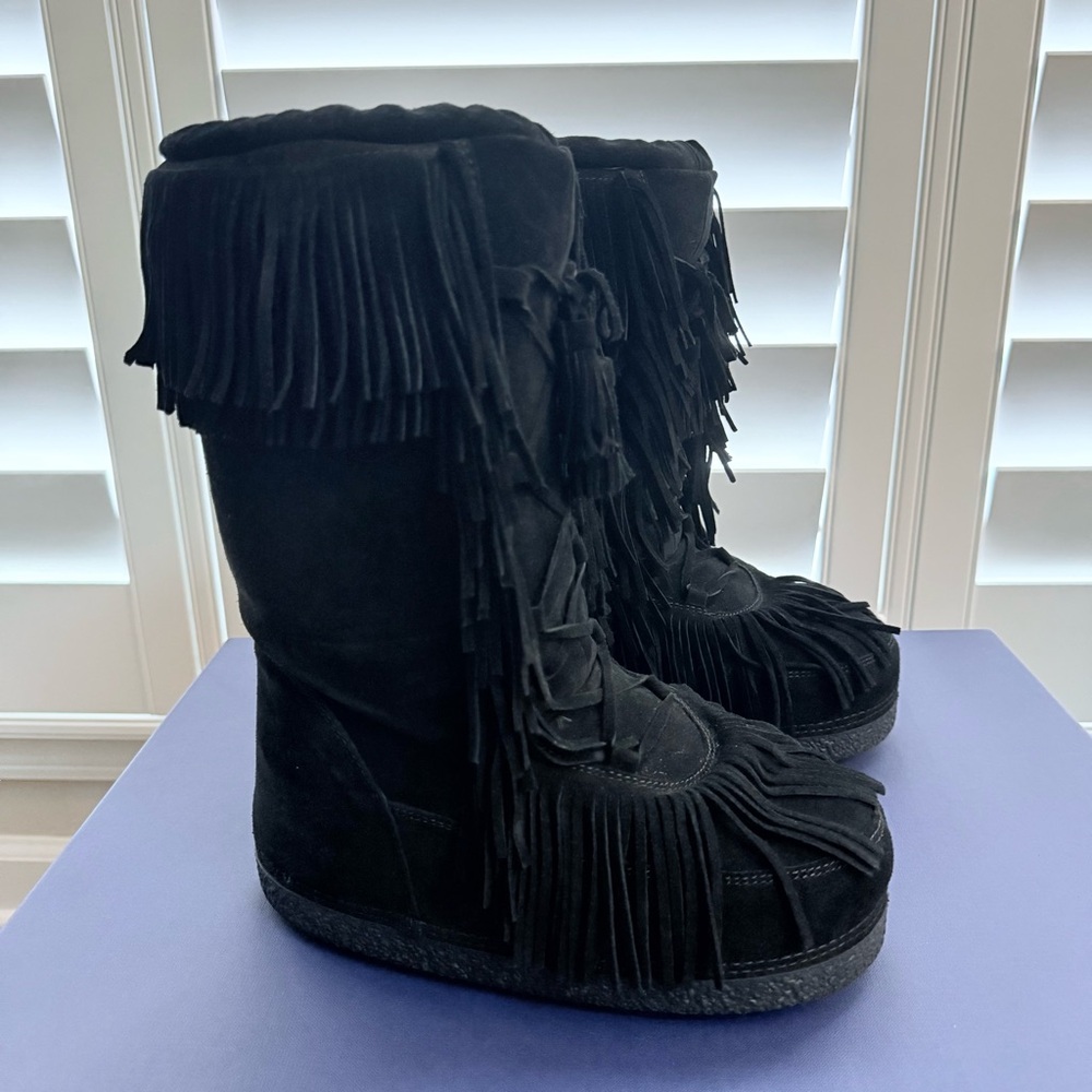 Aquazzura Boho Karlie Black Suede Fringe Boots